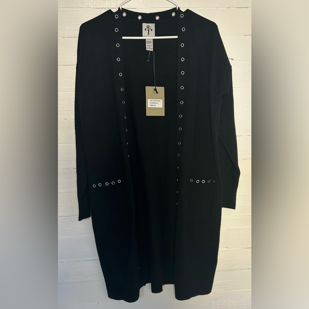 NWT Rain + Rose Long Black sweater with Silver rivets, women’s size Medium. - Picture 3 of 8